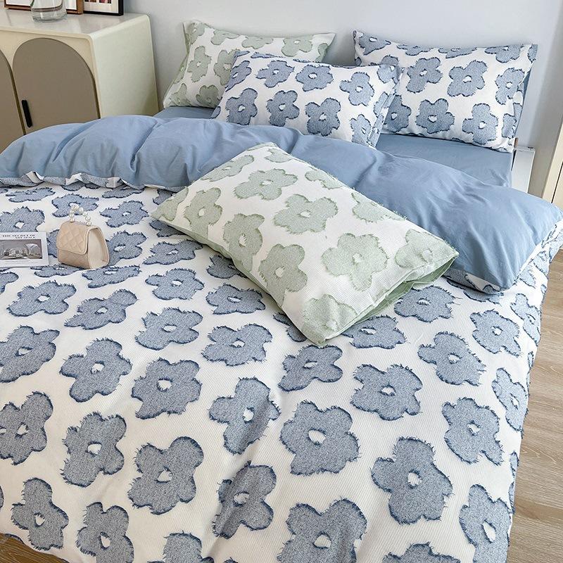 Modny, ażurowy, barwiony w masie żakardowy, dekatyzowany bawełniany komplet pościeli czteroczęściowy, czysta bawełna, prześcieradło, poszewka na kołdrę, poszewka na kołdrę w stylu ins