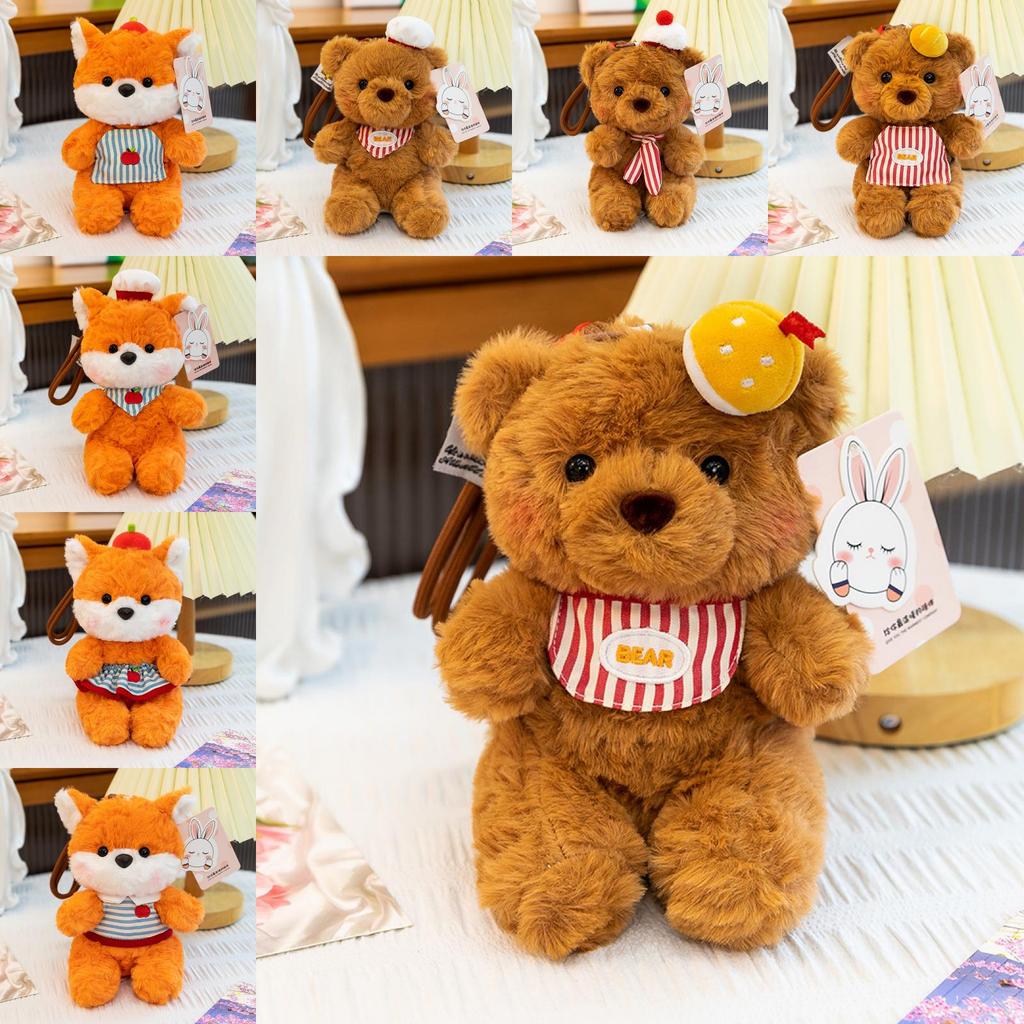 Cartoon Fox Plush Toy With Striped Outfit For Bag Decoration And Collection
