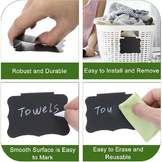50 Pcs Reble Storage Bin Labels - Clip On Closet & Basket Holder with 4 White Chalk Labels