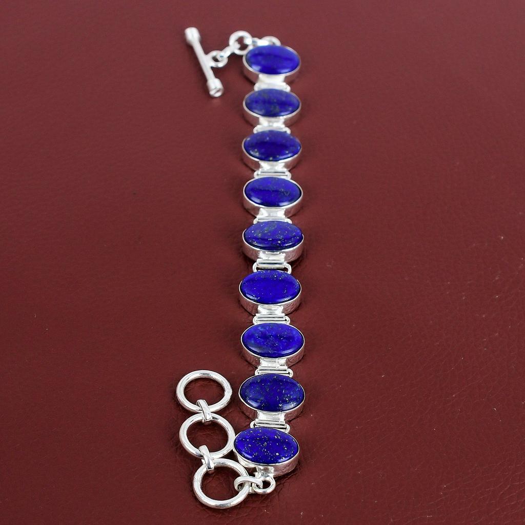 Lapis Lazuli Bracelet Genuine Gemstone Bracelet Handmade Unique Jewelry 925 Sterling Silver Bracelet Adjustable Chain Bracelet Gifts For Him