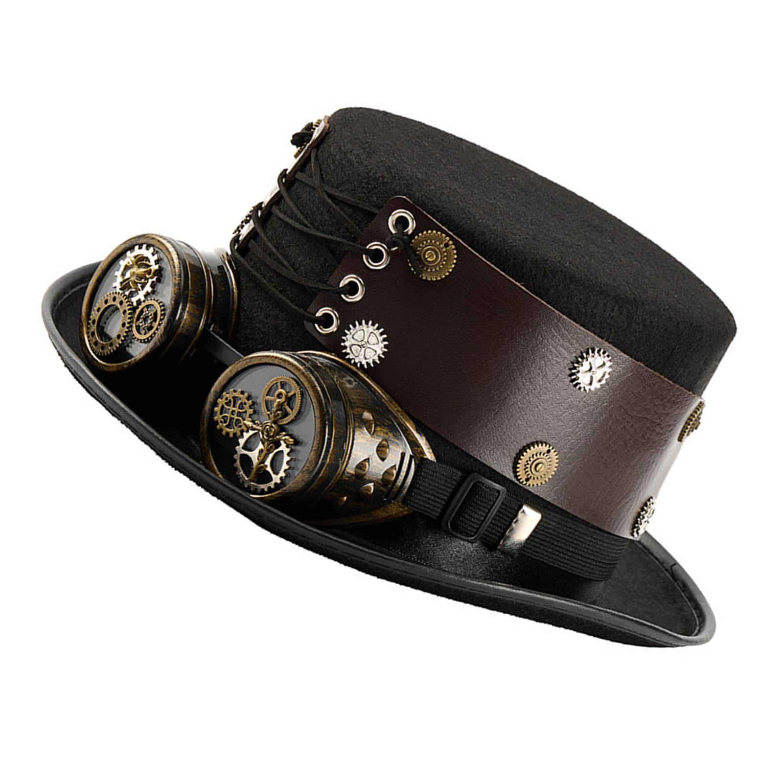 

Victorian Wool Top Hat with Detachable Goggles and Gear Decors For Renaissance Theme Event And Cosplay Party Dressingup черный коричневый