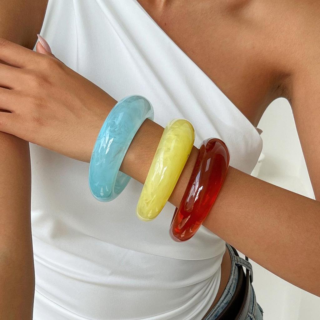 European & American Geometric Ins-Style Wide Face Acrylic Bangle - Colorful & Irregular Design