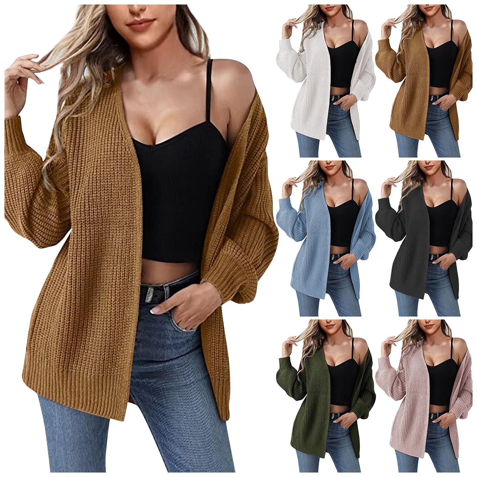 

Женский свитер с длинным рукавом, однотонный свитер, кардиган, вязаная куртка