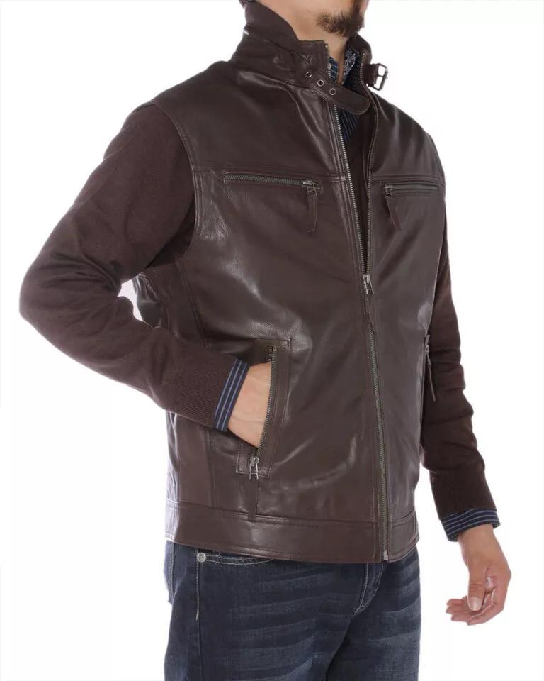 Vest Coat Waistcoat Jacket Classic Lambskin Western Brown Zipper Men Leather