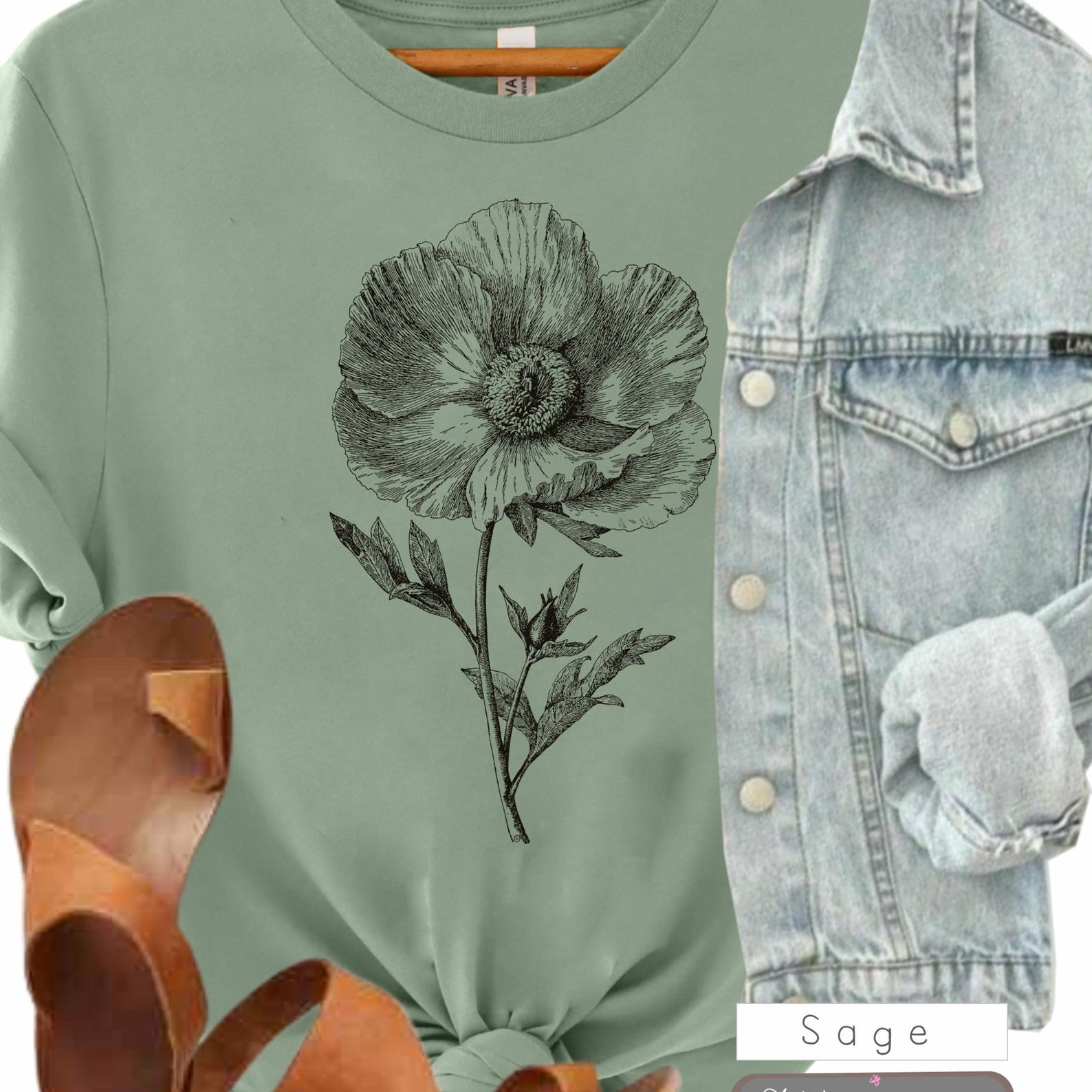 Vintage Poppy Botanical T-Shirt, Wildflower Tee 3XL