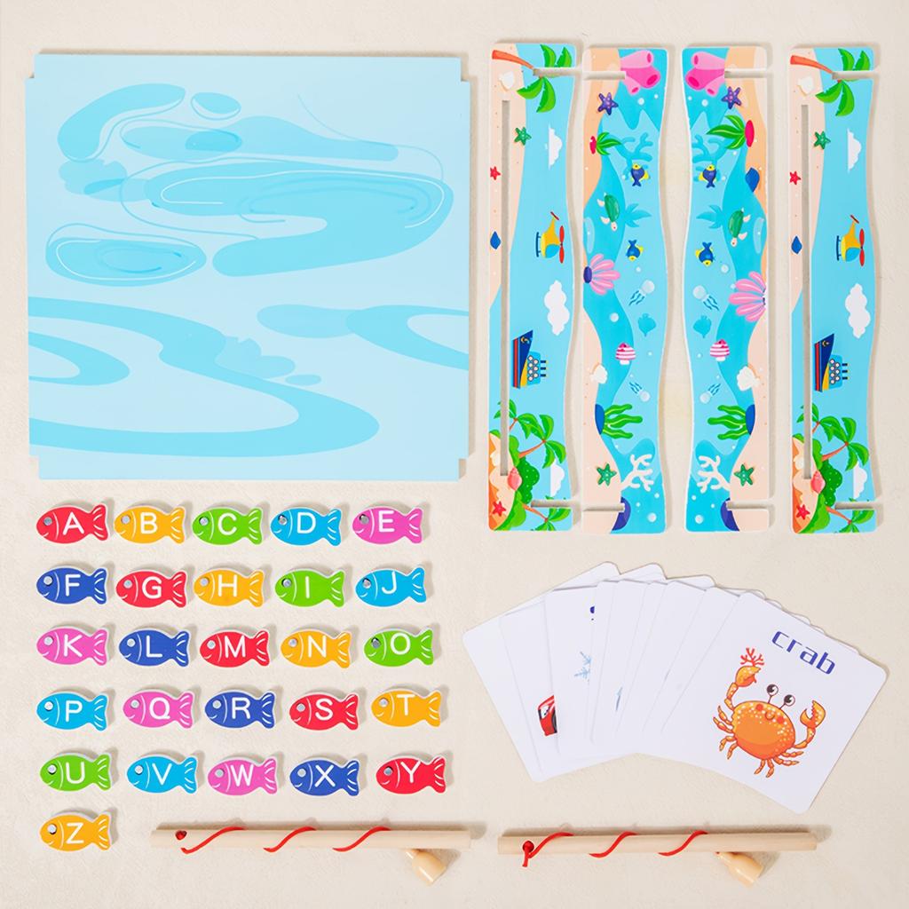 Drewniana Gra Magnetyczna w Łowienie Rybek Prezent Dla Maluchów Dzieci Zabawka Edukacyjna z Literą