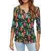 Women's T Shirt Christmas Print Button 3/4 Sleeve Daily Weekend Fashion Basic V- Neck Regular Top