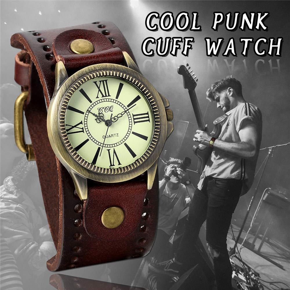 JewelryWe Wristwatch for Men and with a Retro Stylish Leather and Alloy Perfect for Birthdays and Day Brown Antique-Style Women, Unisex, Dial-Style