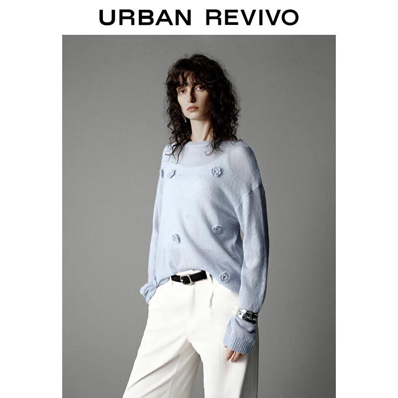 UR Women's 3D Floral Round Neck Knit Sweater