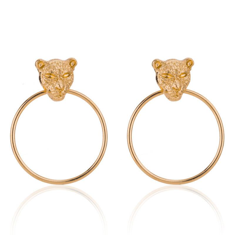 Fashion Head Leopard Geometric Alloy Earrings Trendy Metal Jewelry Women For