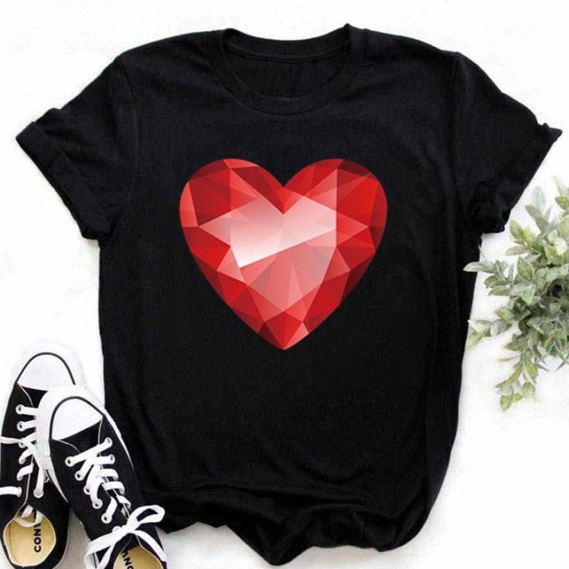 Maycaur New Finger Heart T Shirt Mulheres Tops Coreano Ulzzang Graphic Tees Moda Feminina Camisetas Femininas 90s Meninas Camisa Preta