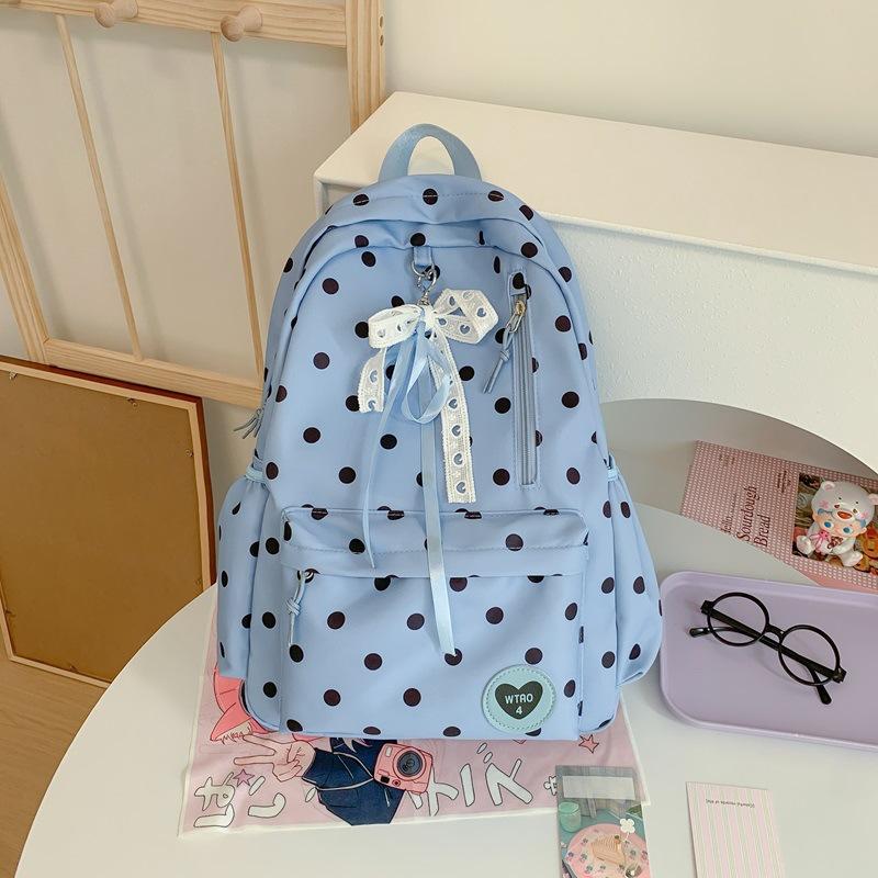 Schoolbag Korean Version of Small Fresh Polka Dot Schoolbag for Girls In Junior High School, Simple and Cute Student Backpack, High Value Fashion