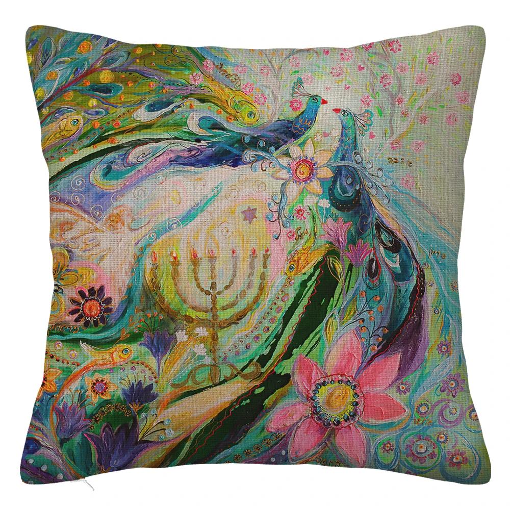 Branch Bird Flower Linen Pillowcase Sofa Cushion Cover Home Decoration Can Be Customized for You 40x40 50x50 60x60 45x45