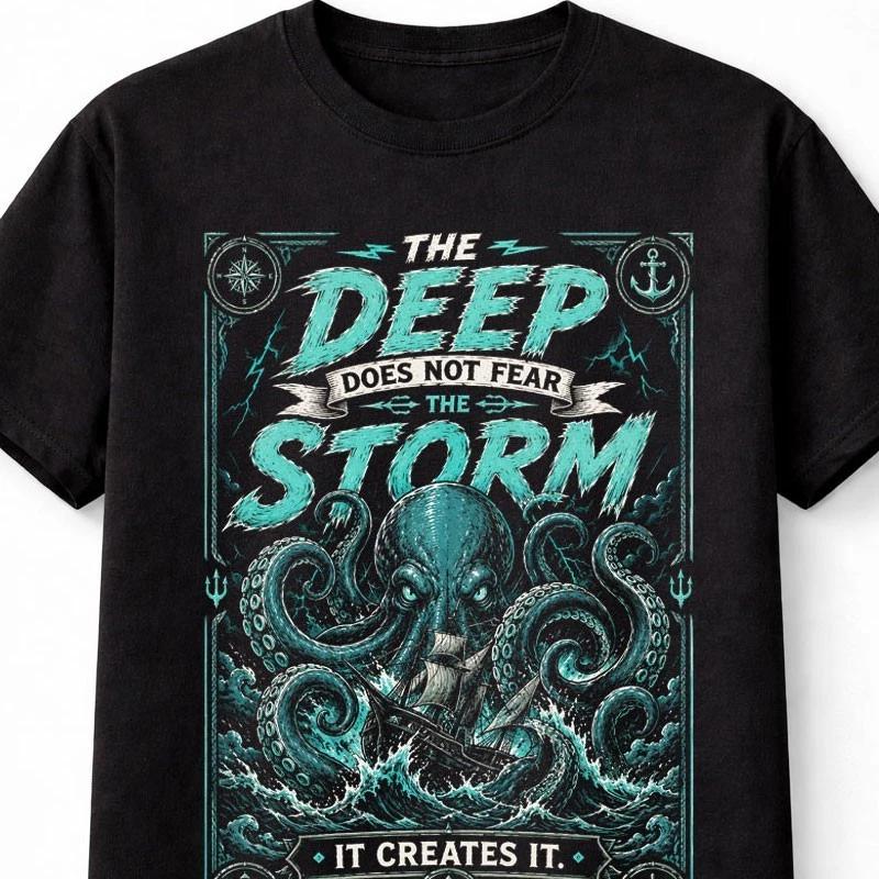 Deep Sea Kraken Octopus Storm Ocean Nautical Quote Unisex TShirt S