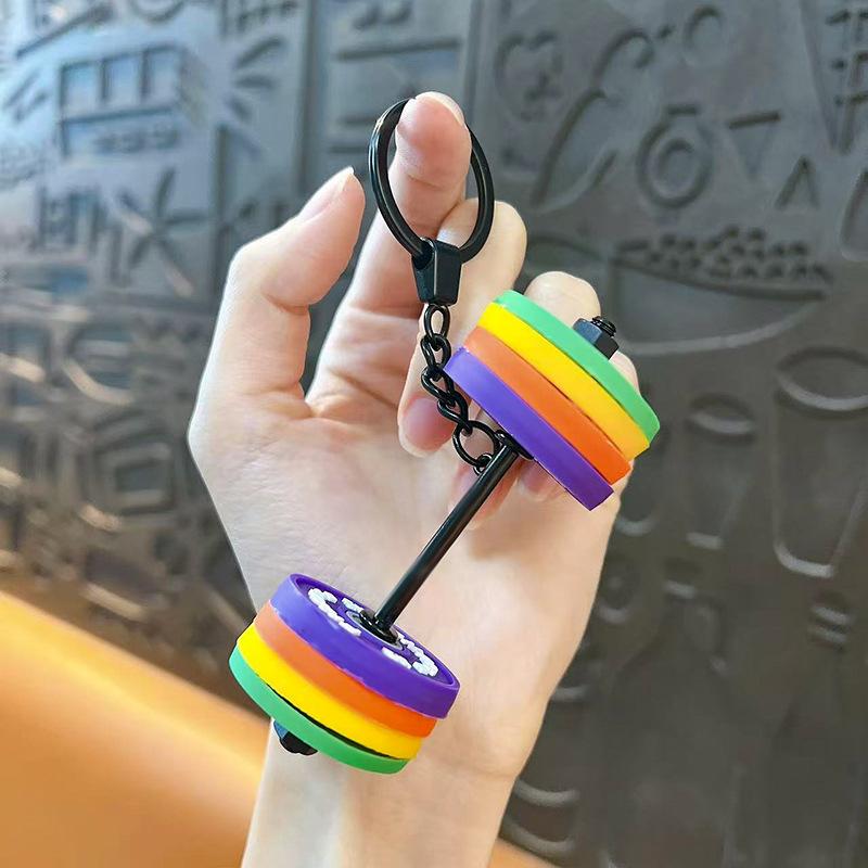 Creative Mini Fitness Barbell Model Keychain Pendant Couple Car Bag Key Chain Sports Decoration Pendant Cute Keychain Gift