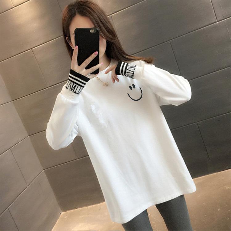 Women's Double-Sided Velvet Long-Sleeve T-Shirt, Autumn/Winter, Korean Style, Plus Size, Mid-Length, Loose Fit, Base Layer.