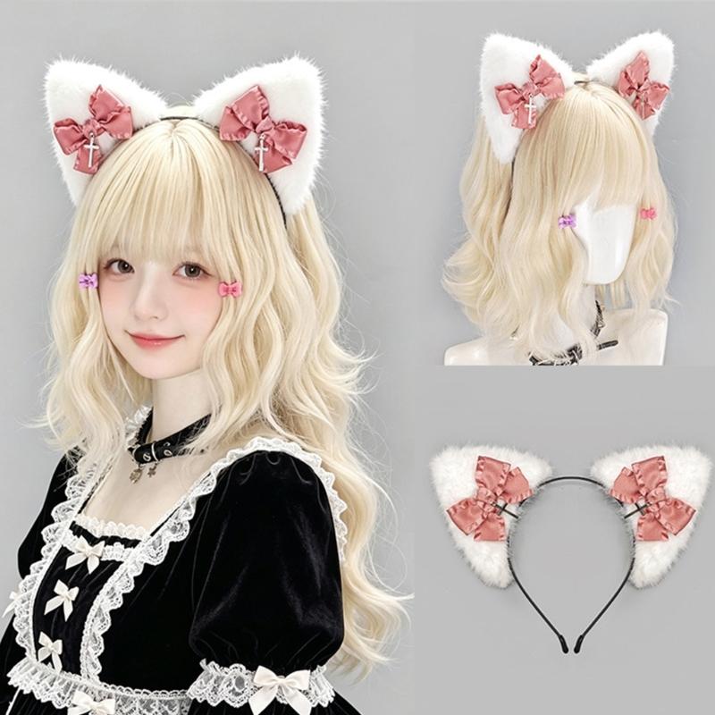 Themed Party Ear Headband with Soft Plush Texture, Ribbon Detail and Hanging Charm for Costume Styling and Photos