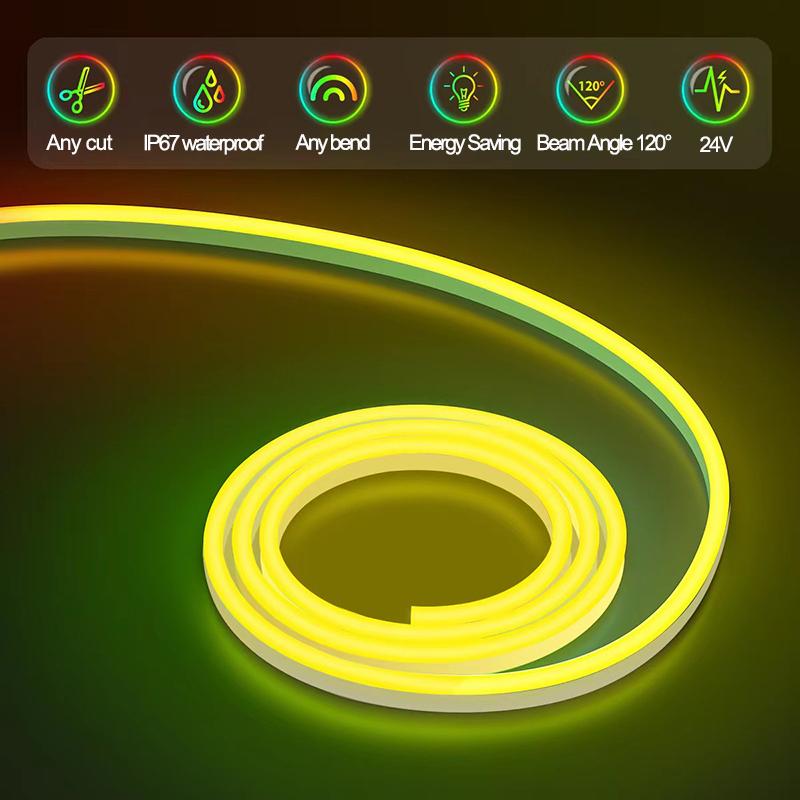 LED Neon Strip Light Tuya WiFi 24V RGB Dimmable Bluetooth 2M-10M LED Lamp IP67 Waterproof Flexible Tape Decoration Christmas