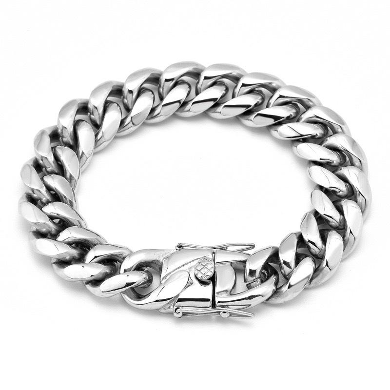 Men's Stainless Steel Cuban Bracelet with Dragon Head Clasp - Hip Hop Style, Fine Polished Finish.