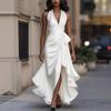 Cross-border Foreign Trade 2026 European and American New Amazon Satin V-neck Sleeveless Waist Temperament Ruffle Edge Dress Women