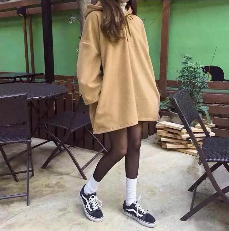 Women Long Sleeve Hooded V Neck Loose Pullovers Female Tops Solid Color Sweatshirts