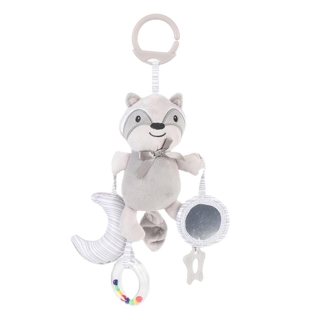 Baby Crib Hanging Rattles Toy Soft Cute Cartoon Animal Clip On Stroller Toy Plush for Infant Gray