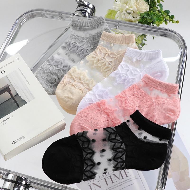 5 Pairs of Women's Summer Thin Cute with Transparent Boat Socks