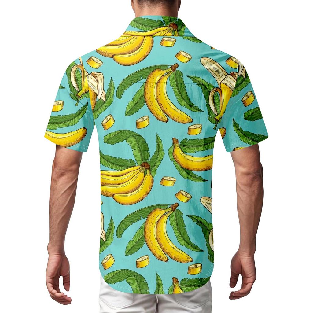 Men's Vintage Button Down Bowling Shirts Short Sleeve Summer Beach Shirt