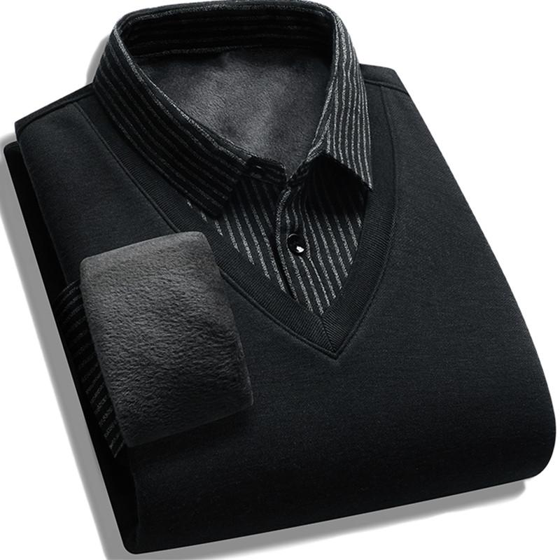 Thermal Mens Cardigan Winter Warm Pullovers Collar Fake Two Piece Knitwear Dad Gift Thick Warm Male Clothing Casual Pullovers