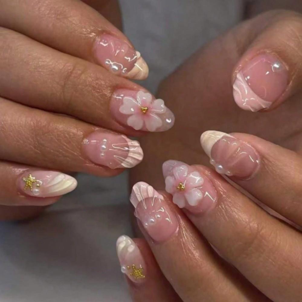 24Pcs 3D Gel False Nail Full Cover Fake Nail Tips French Press on Nails  Women
