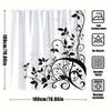 Plant Pattern Shower Curtain - Black Vine & Leaves Design, Polyester Bathroom Decor, 12 Hooks
