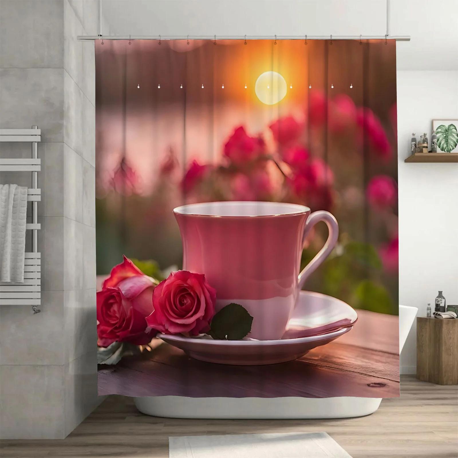 

Романтическая Шторка для Душа Чай и Розы - Современный Водонепроницаемый Дизайн для Стильного, Уникального и Уютного Оформления Ванной Комнаты W90xH180cm
