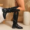 Rivet Mid-Tube Boots Autumn New Square Toe Spliced Sleeve Soft Sole Anti-Slip Wear-Resistant Single Boots