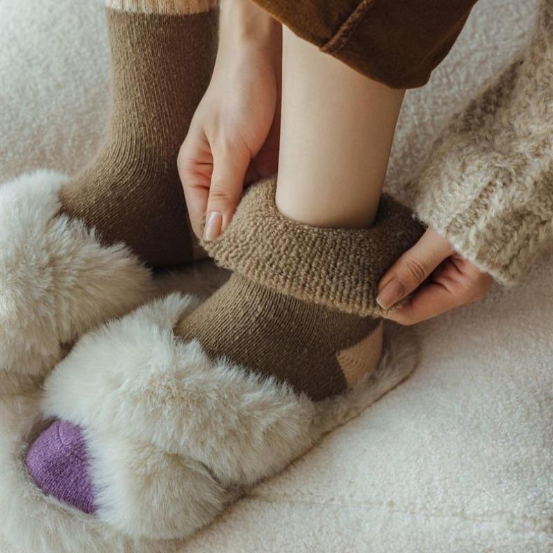 Women Autumn Winter Mid Length Socks Fashionable Versatile Purple Heart-Shaped Soft Warm Comfortable Casual Long Socks