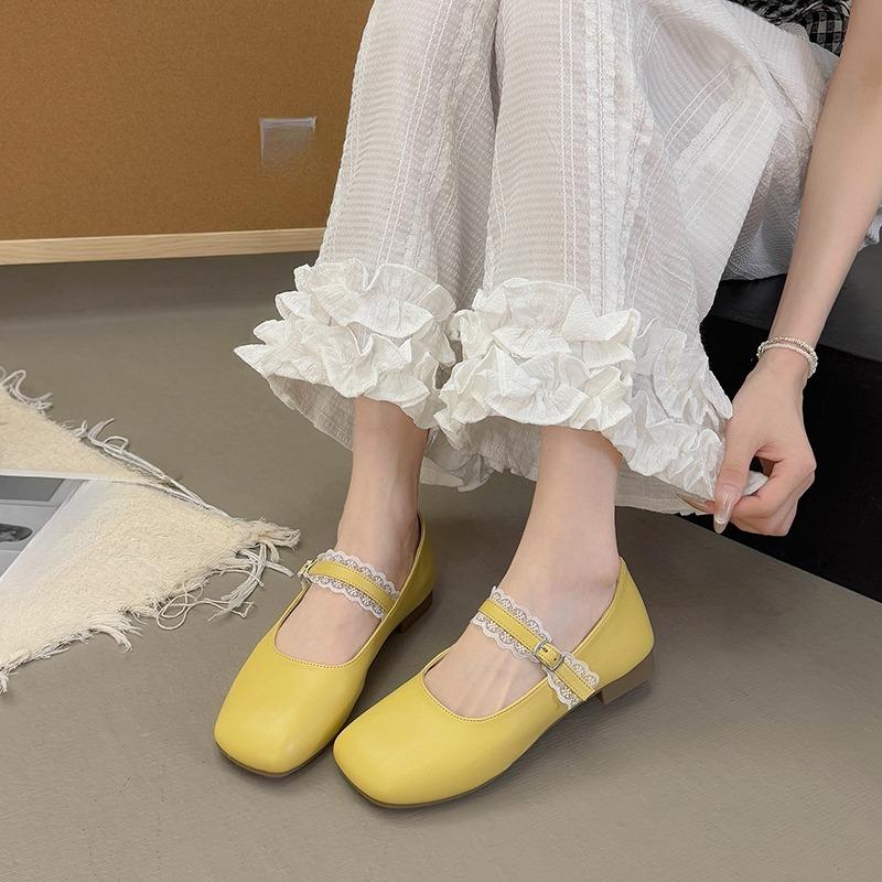 Fashion Baotou Lace Slippers Summer Women's Outside New Square Toe Shallow Mouth Soft Sole Outside Wear Mary Jane Non-slip Flats