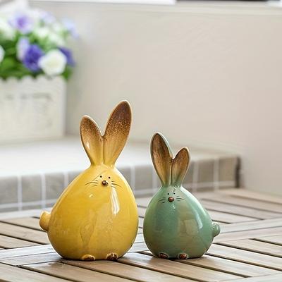 Charming Ceramic Rabbit Figurine with Long Ears - Perfect for Home & Party Decor