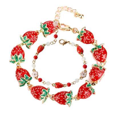 Bracciale in Lega con Olio a Goccia di Fragola - Fresco Regalo per Vacanze e Compleanni per Ragazze