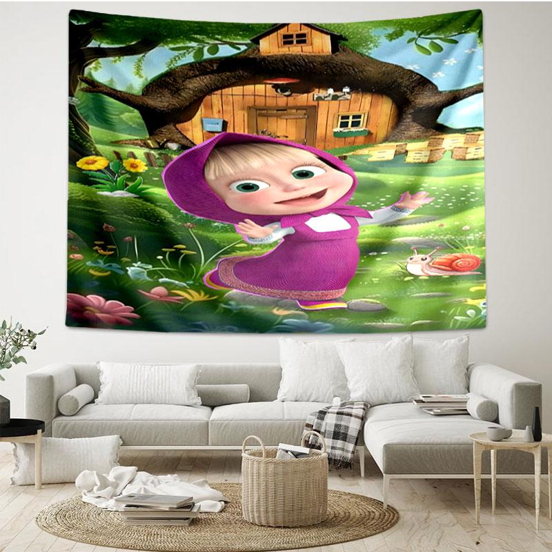 Masha and The Bear Print Tapestry - Portable Wall Decor Cloth, for Home, Dorm, Travel, Bedroom, Living Room - Ideal Birthday Housewarming Gift