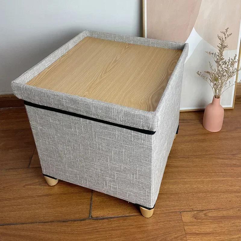 Baumwoll-Leinen Aufbewahrungs-Hocker Multifunktionale Aufbewahrungsbox Multifunktionale Aufbewahrungsbox Quadratischer Sofa-Hocker Haushalts-Aufbewahrungs-Hocker
