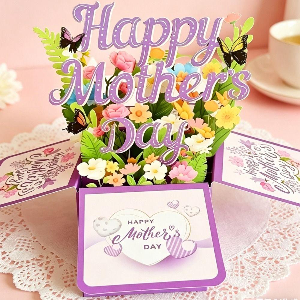 Surprise Flower 3D Mother's Day Card Butterfly Creative Mom Greeting Card Gifts Best Wishes Flower Pop Up Card Senior Women