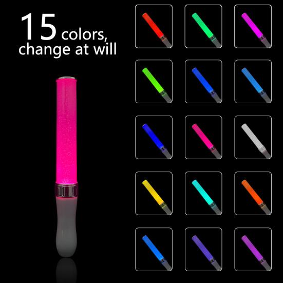 LED Glow Light Stick 15 Color Flashing Light Sticks with Rope 2 Lighting Modes Battery Powered Lightweight Party Light Stick