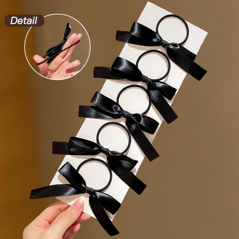 5 Stück Schwarze Schleifen Haargummis Zopfhalter Elastische Haarbänder Scrunchies Für Damen Mädchen Party Haarschmuck