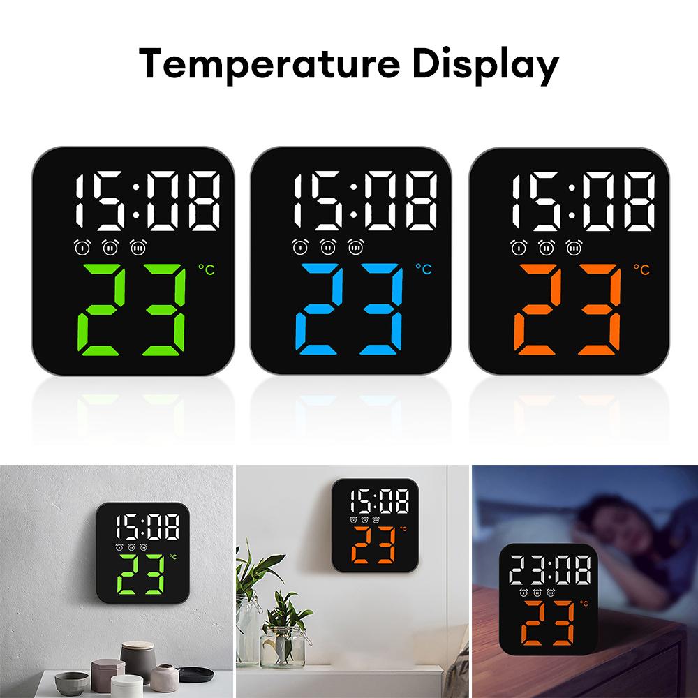Digital Wall Clocks Temperature Date Week Dispaly LED Electronic Clock 12/24H Wall-mounted LED Alarm Clock for Bedrooms