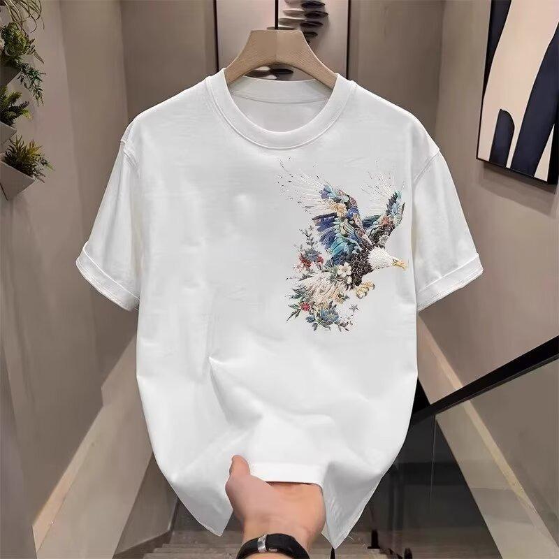 

2025 New Cotton Ruffian Handsome T-shirt Personalized Eagle Print Men s Summer Round Neck Loose Short-sleeved Top Large Size 4XL