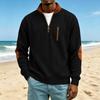 Men's Corduroy Stand Up Collar Sweater Casual Top with Chest Zipper Pocket and Cuff Patches
