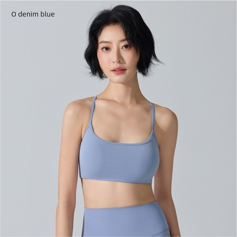 

European and American Style Sports Bra with Cross-Cut Hollow Back Design, High-Intensity Running and Fitness Vest, Yoga Top M Cowboy Blue