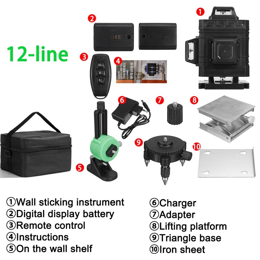 16/12 Line Green Lines Laser Levels 4D 360 Horizontal and Vertical Cross Lines Self-leveling Super Powerful Indoor Outdoor 4.8 * 3.6 * 4.4 IN