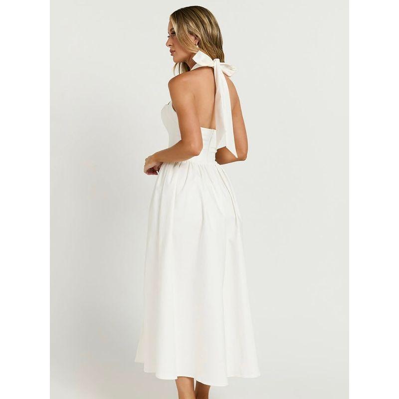 Dancer Voice French style Pure Desire White Moonlight Strap Hanging Neck Split Waist Hugging Slimming Temperament Mid-Length Dress