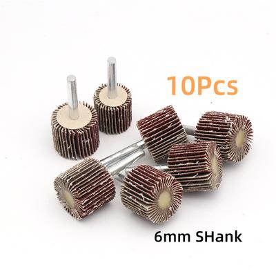 10 יחידות שוק 6 מ"מ גלגל ליטוש מורכב על ציר לעיבוד עץ, עיבוד מתכת, ראש שחיקה למקדחה גרעיניות 80# נייר זכוכית ליטוש דיסק ליטוש