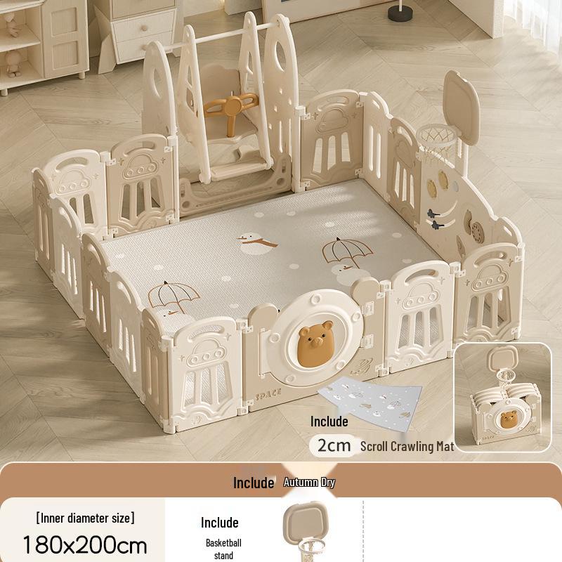 Compact Foldable Baby Playpen & Safety Fence with Integrated Crawling Mat for Indoor Use